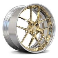 RV-DR08 custom 2-piece forged wheel in Brushed Frozen Gold, precision-engineered for Porsche performance builds.