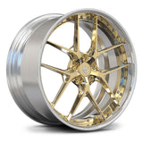 RV-DR08 custom 2-piece forged wheel in Brushed Frozen Gold, precision-engineered for Porsche performance builds.