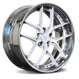 Striking Chrome and White RV-DR08 forged wheel, deep dish Y-spoke architecture for custom Porsche builds.