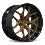 RV-DR08D black and gloss bronze forged wheel for a Cadillac Escalade build, with a 6-lug Y-spoke face and deep concave stance.