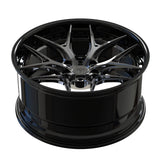 Top view of an RV-DR08D black and black chrome wheel for Cadillac Escalade, highlighting the Y-spoke layout, deep lip and concave face.