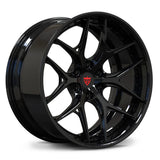 RV-DR08D gloss black 6-lug forged wheel for Cadillac Escalade builds, with a Y-spoke face, deep concave profile and pronounced outer lip.