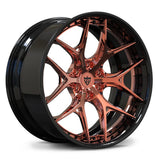 RV-DR08D Cadillac Escalade 6-lug forged wheel in polished rose gold and gloss black, showing a Y-spoke face, deep concave profile and deep lip.