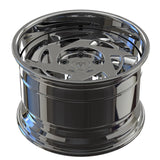 Top view of an RV-DR155 chrome directional wheel highlighting the deep lip, layered rim and custom forged face.