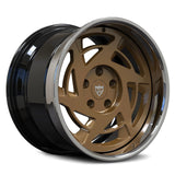 RV-DR155 gloss black, bronze and chrome forged wheel showing the directional face and pronounced deep lip.