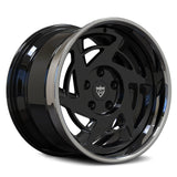 RV-DR155 gloss black and chrome directional wheel with a deep lip profile and 3-piece forged construction.