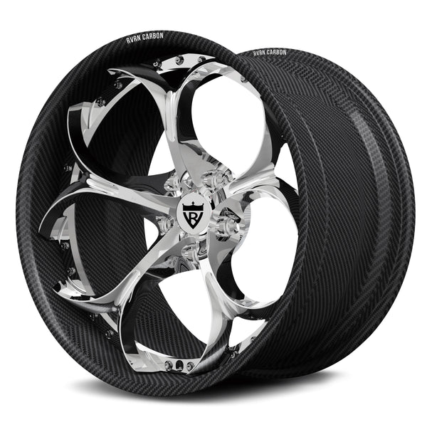 RVRN RV-DS016 CF real carbon fiber petal 5-spoke forged wheel with polished center and black logo