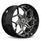 RV-DV03 Cadillac 6-lug forged wheel in black and chrome with Y-spoke deep dish design