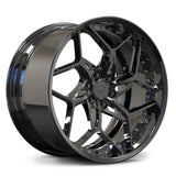 Black and chrome Cadillac forged wheel with Y-spoke face and deep dish outer lip