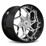 Black Cadillac deep dish forged wheel with polished Y-spoke detailing