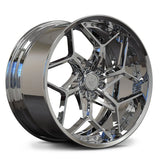 Chrome Cadillac 6-lug forged wheel with Y-spoke design and deep dish profile