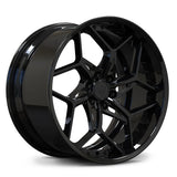 Gloss black Cadillac 6-lug forged wheel with Y-spoke deep dish profile
