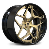 Bespoke RV-DV04 forged wheels in Gloss Black with Polish Frozen Gold lip, tailored for high-end BMW builds.