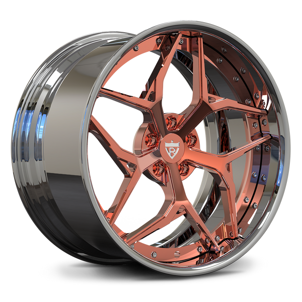 Detailed view of the slight concave profile on RV-DV04 Rose Gold forged wheel, optimized for BMW M8 clearance.