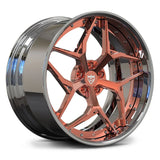 RV-DV04 custom 2-piece forged wheel with Polish Rose Gold center and Chrome lip, engineered for BMW M5.