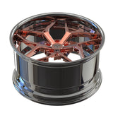 Side profile of RV-DV04 deep dish forged wheel in Polish Rose Gold, high-performance fitment for BMW M-Series.