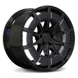 RV-MB01 forged monoblock multi-spoke wheel gloss black rim with carbon fiber center, aggressive concave design for sports and luxury cars