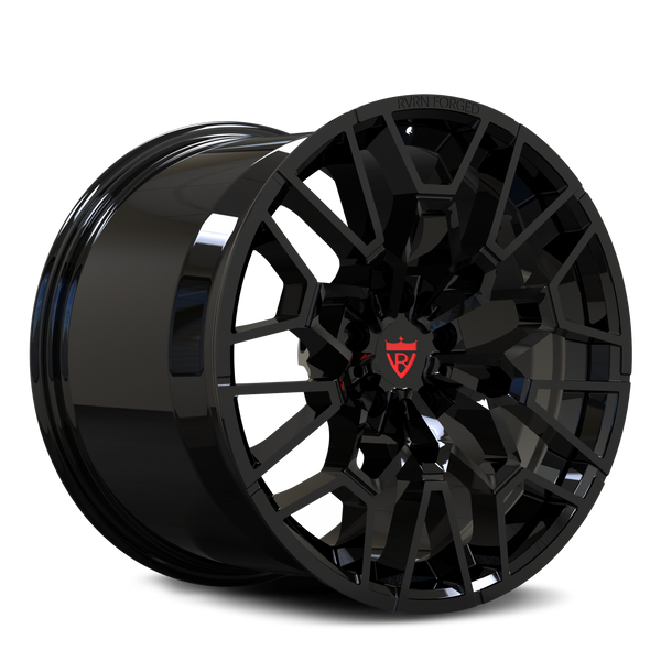 RV-MB02 custom forged BMW mesh wheel in gloss black with split Y-spoke performance design