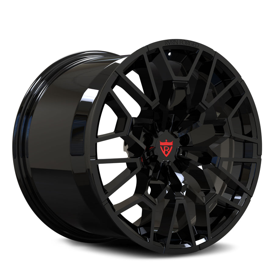 RV-MB02 monoblock forged mesh wheel gloss black finish side profile for BMW performance cars
