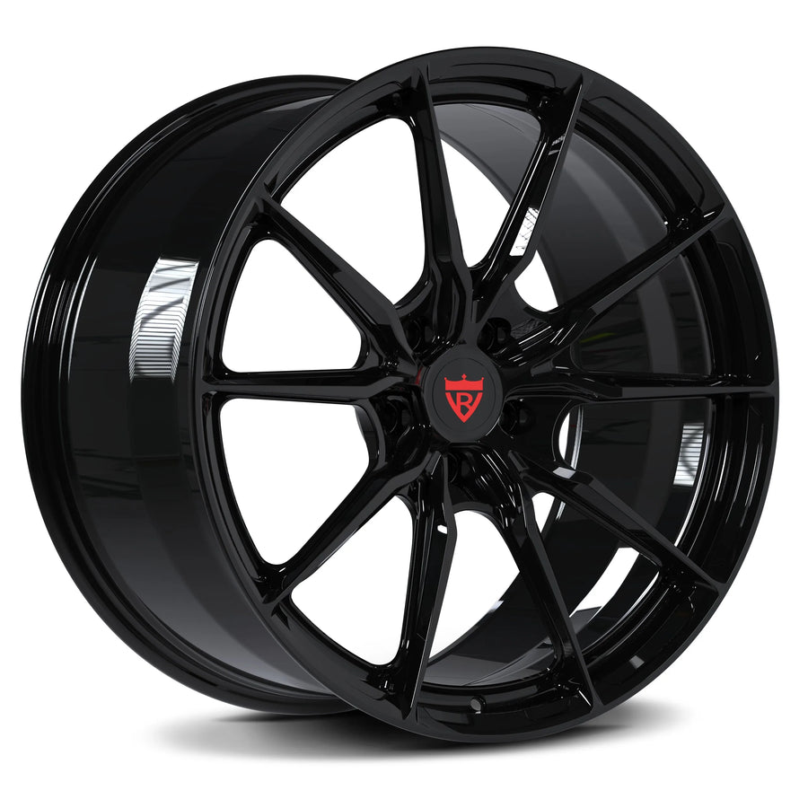 Bentley Continental GT custom forged wheels in gloss black 10-spoke design, RV-MB082 monoblock.
