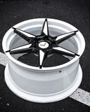 Angled view of RV-MC19 forged wheel highlighting profile and finish contrast for Corvette C7 Stingray