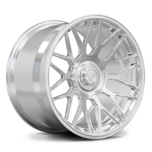 RV-MC26 brushed forged wheel three-quarter view with deep-concave Y-spoke design for Corvette C8