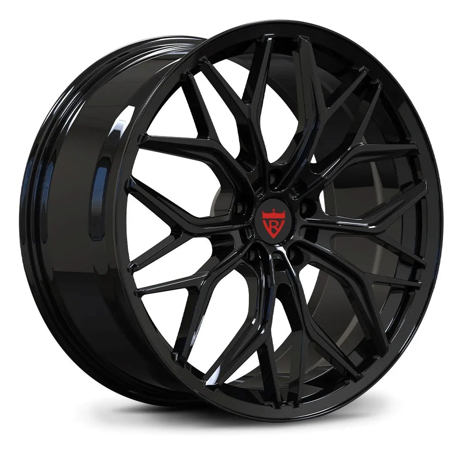 Bentley Bentayga custom forged wheels in gloss black mesh design, RV-MD04 monoblock.