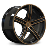 RV-MD06 custom forged wheel for Dodge Charger builds, shown in gloss black and bronze with a five-spoke concave face.