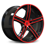 RV-MD06 custom Dodge Charger forged wheel in gloss black and red with a five-spoke concave profile.