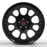 Direct face view of the RV-MF03 forged aero wheel, highlighting the symmetrical ventilation design and Camaro-ready stance.