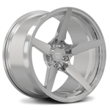 RV-MF14 all-polished forged 1-piece wheel featuring deep-concave 5-spoke geometry and lightweight performance machining