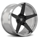 RV-MF14 forged wheel with polished barrel and gloss-black 5-spoke design, aggressive deep-concave style