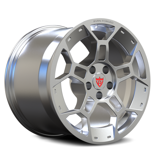 RV-MG04 custom forged Mustang wheel with classic 5-spoke monoblock performance design in bright silver