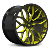 Accelerate Yellow and Gloss Black RV-MG122 forged wheel, color-matched for Corvette C8 Stingray.
