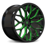 Gloss Black and Neon Green RV-MG122 forged wheel, high-impact custom rim for Corvette performance packages.