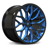Rapid Blue and Gloss Black RV-MG122 forged wheel, precision-machined Y-spoke architecture for Corvette performance.