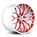 Arctic White and Red RV-MG122 forged wheel, monoblock construction optimized for Corvette C7 C8 stance.