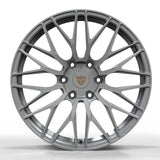 Detailed shot of the 6-lug forged wheel center in Gunmetal Gray, precision-machined for bespoke truck bolt patterns.