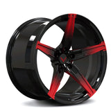 Unique Red and Black gradient spoke finish on RV-MJ201 forged wheel, bespoke performance style for Corvette C7 C8.