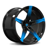 Rapid Blue and Gloss Black RV-MJ201 forged wheel, precision-machined concave rim for Corvette custom builds.