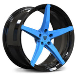 Rapid Blue and Gloss Black RV-ML01 5-spoke forged wheel, perfectly flush fitment for Corvette C7 Grand Sport.
