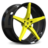 Accelerated Yellow RV-ML01 deep concave forged wheel, precision-machined for Corvette C7 Z06 performance.