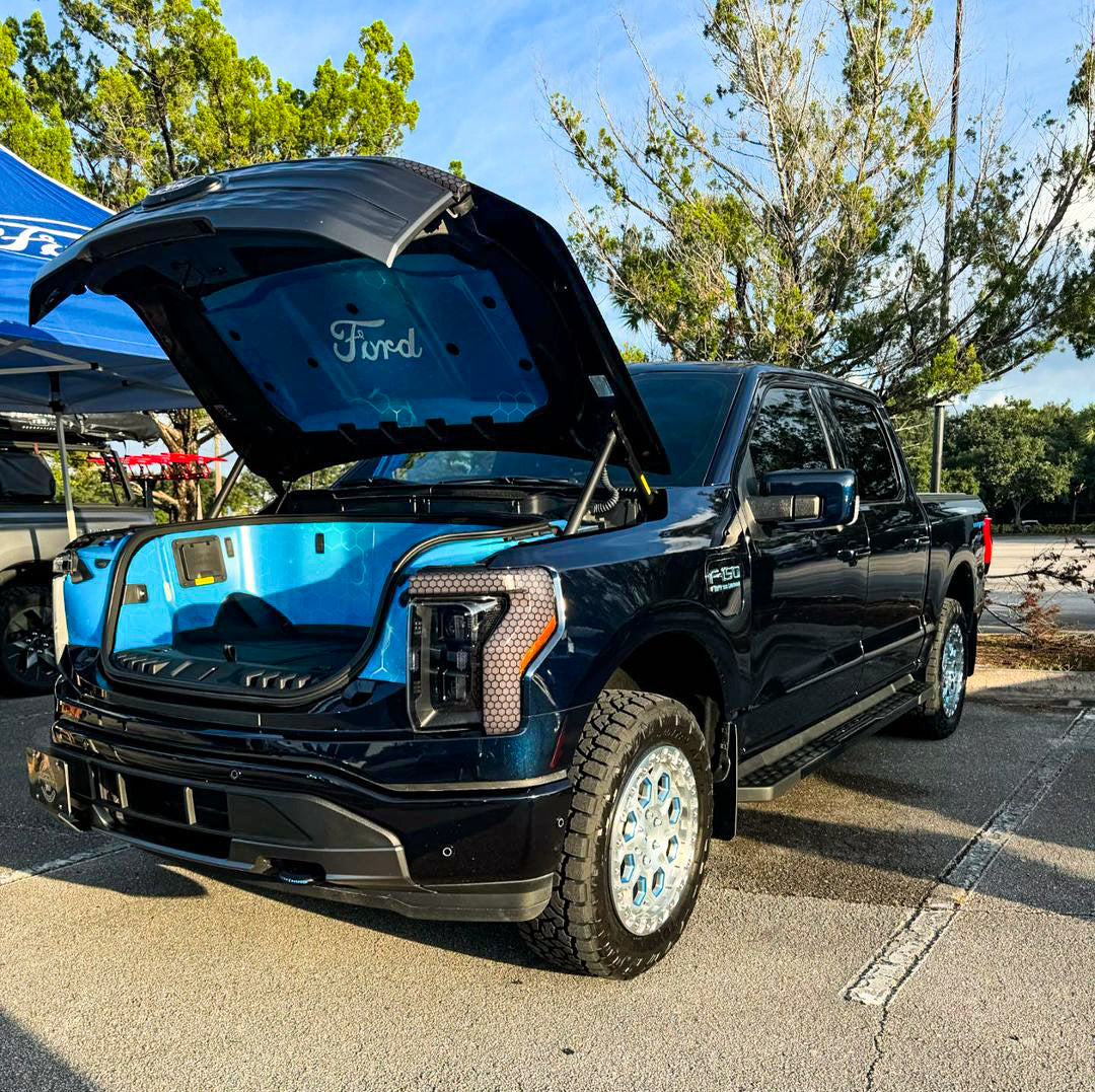 2023 Ford F150 Lightning fitted with custom forged wheels 20x8.5 front and rear, premium aftermarket truck wheels, design your own wheels