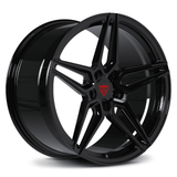RV-MR02 custom monoblock forged wheel in Black, aggressive concave 5-spoke design for Corvette.
