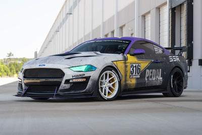 Track-style forged 19/20 staggered RV-MR08 wheels on Mustang GT aggressive setup