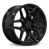 RV-MR616 gloss black 6-lug forged wheel for a Cadillac LYRIQ build, with a Y-spoke face and deep concave stance.