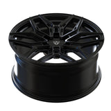 Top view of an RV-MR616 matte black wheel for a Cadillac LYRIQ, highlighting the Y-spoke layout and 6-lug hub.