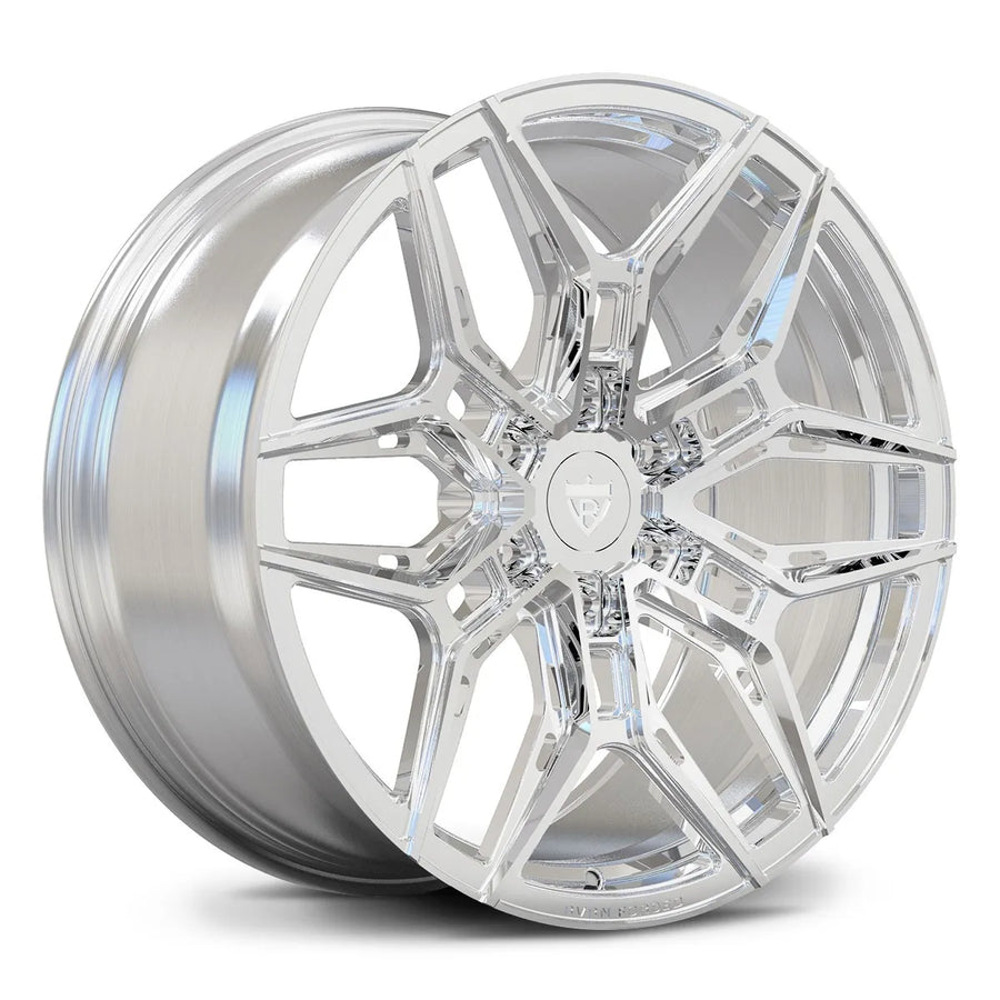 Polished RV-MR616 6-lug forged wheel for a Cadillac LYRIQ application, showing the Y-spoke face and deep concave profile.