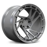 Gunmetal Gray RV-MS07 directional forged monoblock wheel, designed for durable performance on the WRX platform.