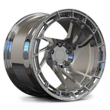 High-luster Mirror Chrome RV-ms07 directional forged rim, providing a signature elite look for custom WRX show builds.
